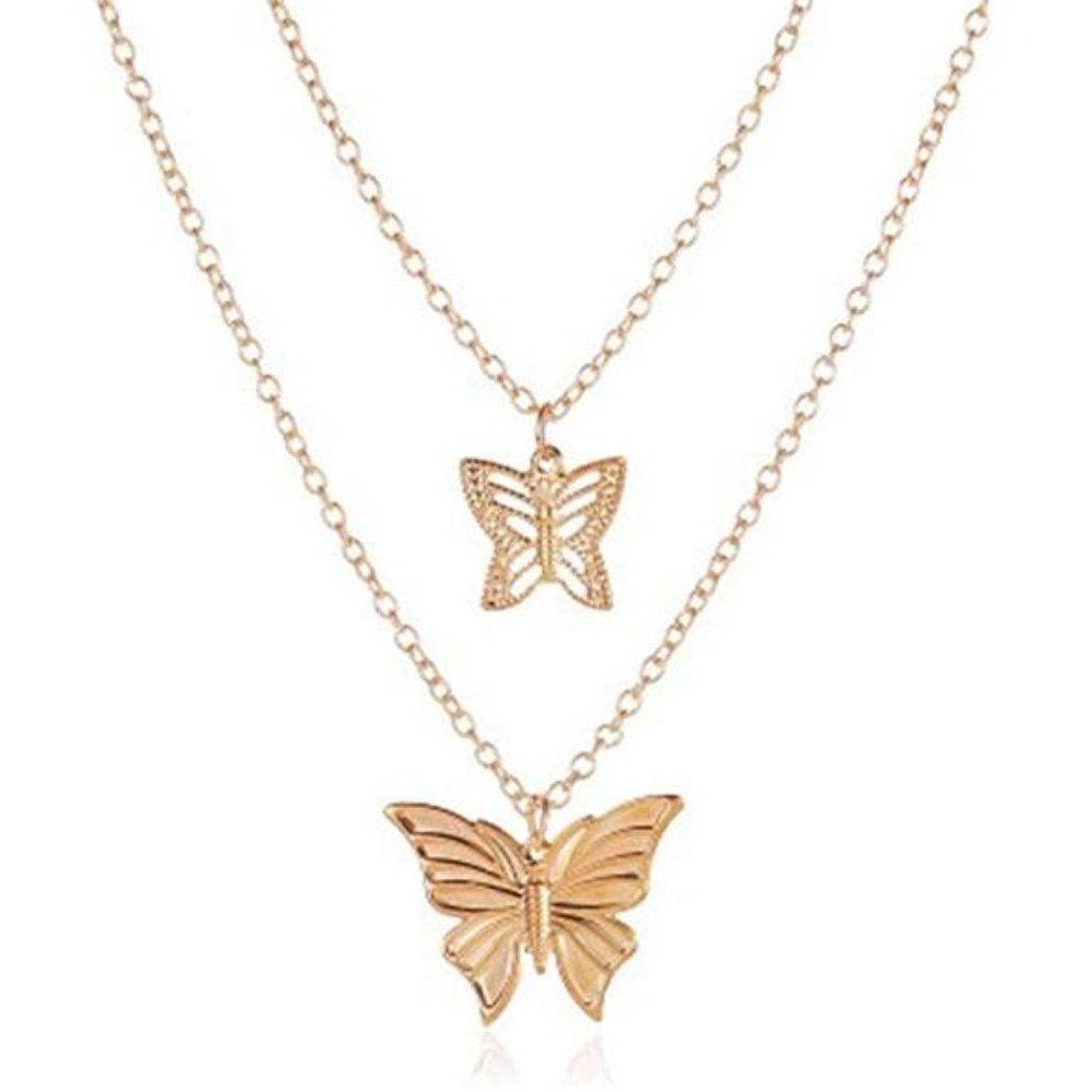 Double Layer Butterfly Necklace 2 Layer Pendent